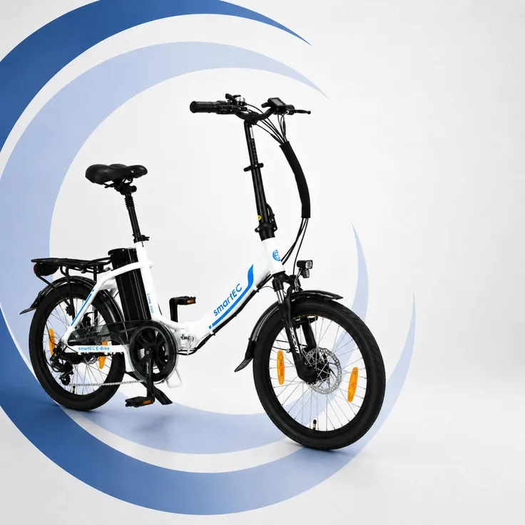 smartEC Camp-20D E-Faltrad Pedelec, 20 Zoll, weiß, leistungsstarker 250W Motor, bis zu 100 km Reichweite, sicher mit doppeltem Sicherheitsverschluss