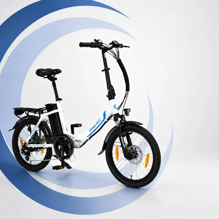 smartEC Camp-20D E-Faltrad Pedelec, 20 Zoll, weiß, leistungsstarker 250W Motor, bis zu 100 km Reichweite, sicher mit doppeltem Sicherheitsverschluss