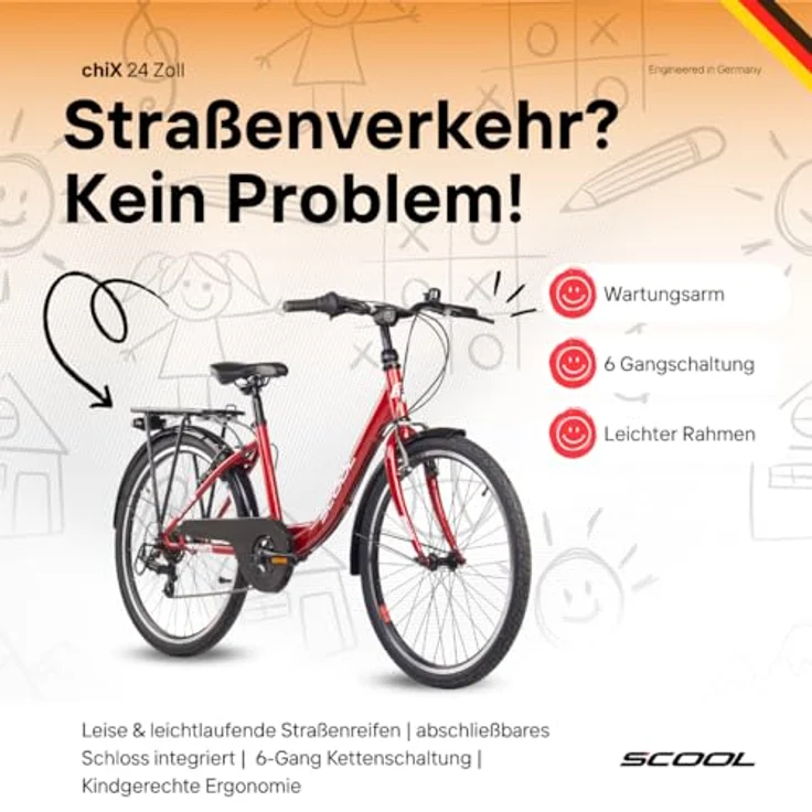 S’COOL Kinderfahrrad S'COOL chiX, 6 Gang Shimano Kettenschaltung, kompletter Straßenausstattung – Bild 3