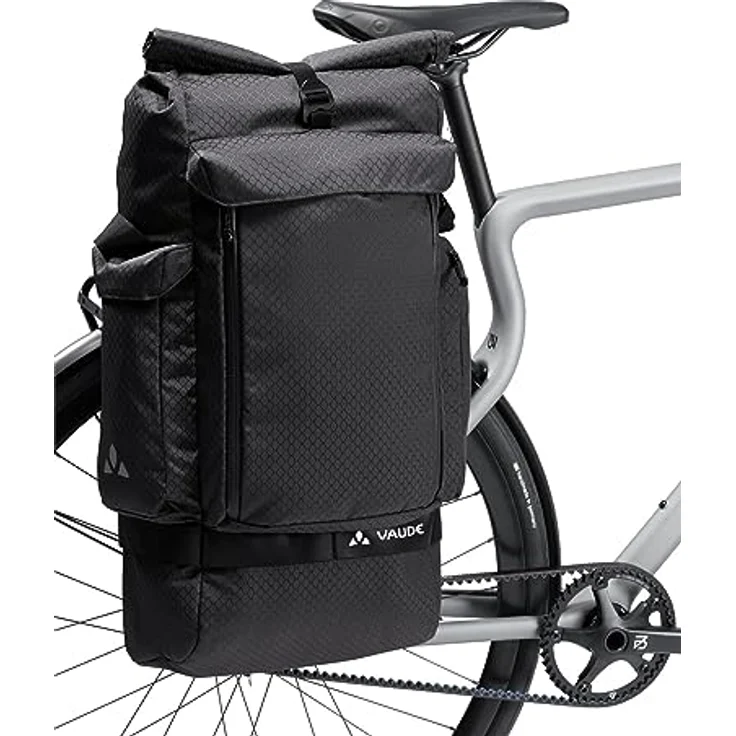 Vaude Velotasche, 27 l Gepäckträgertasche im Messenger Style mit Rolltop-Verschluss, Laptopfach für 15,6", wasserabweisend, Schwarz – Bild 5