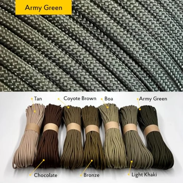 EdcX Paracord 550 Typ III, 4 mm Nylonseil in Army Green, 300 m, ideal für Camping und DIY-Projekte – Bild 2