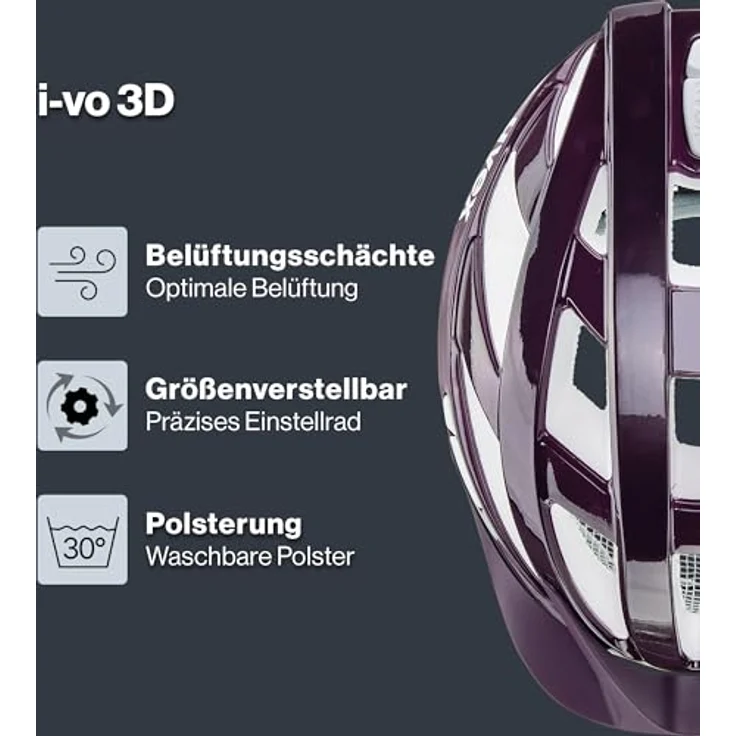 Uvex Sports i-vo 3D Velohelm, verstellbar von 52 bis 57 cm, mit Sonnenblende und Fliegengitter, violett – Bild 2