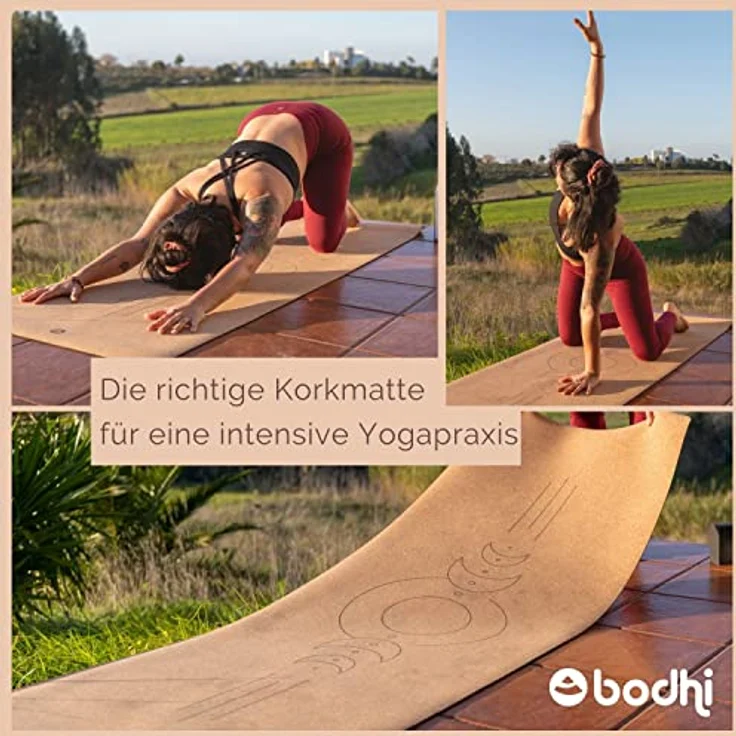 bodhi Yogamatte Kork | 4 mm | 100% Nachhaltig & Ökologisch | Hohe Rutschfestigkeit | Yoga Matte aus Kork & Naturkautschuk | Ideal für Hot Yoga | 185 x 66 x 0,4 cm | Luna – Bild 5