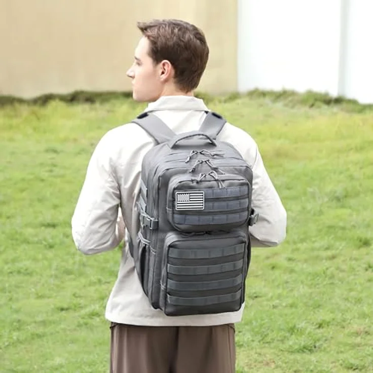 Wotony Militärischer taktischer Rucksack, 35L wasserdichter Tagesrucksack mit Molle-System und Wasserflaschenhalter (Grau) – Bild 2