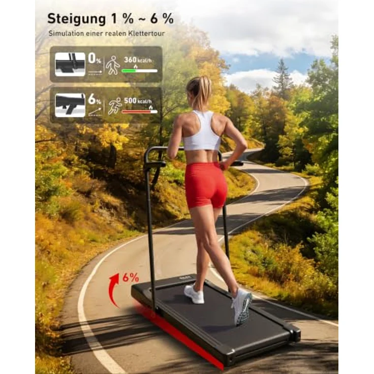 Superun Walking Pad mit 6 % Steigung, Laufband mit App-Erlebnis und robusten Handläufen – Bild 5