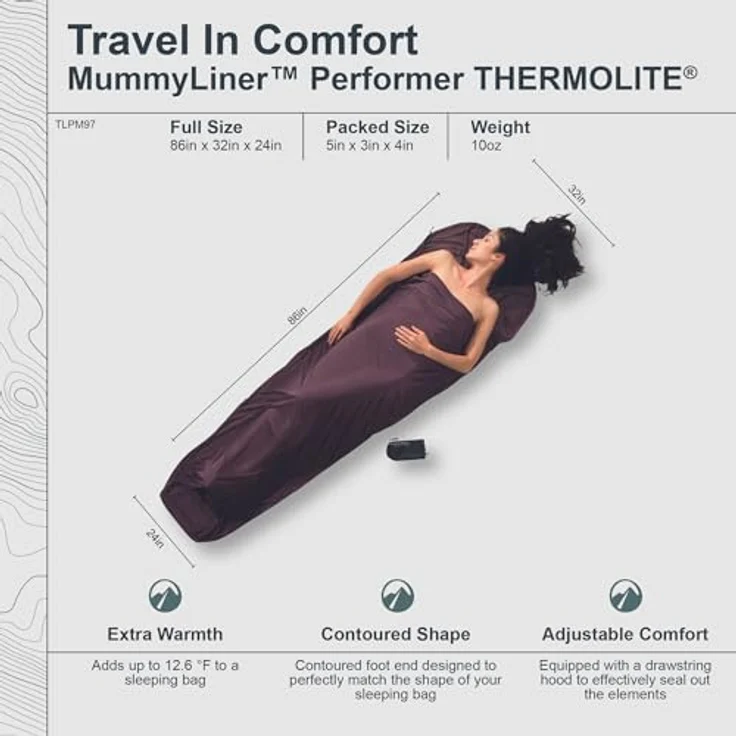 Cocoon MummyLiner Schlafsack, Thermolite Performer, 220 cm, extrem leicht, optimale Wärmeleistung, hautfreundlich, inkl. Packbeutel – Bild 4