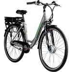 ZÜNDAPP E-Bike 700c Damenrad Pedelec 28 Zoll Z502 E Citybike Hollandrad Fahrrad, grau/grün, 468Wh Akku, Shimano Nexus Nabenschaltung