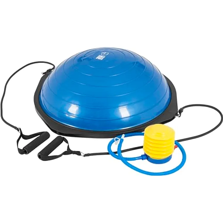 GORILLA SPORTS® Balance Ball - Anti-Rutsch, Ø52 cm, mit Widerstandsbändern, bis 300 kg belastbar, inkl. Handpumpe, Blau/Schwarz - Trainer Ball, Gymnastikball, Yoga, Balancetrainer