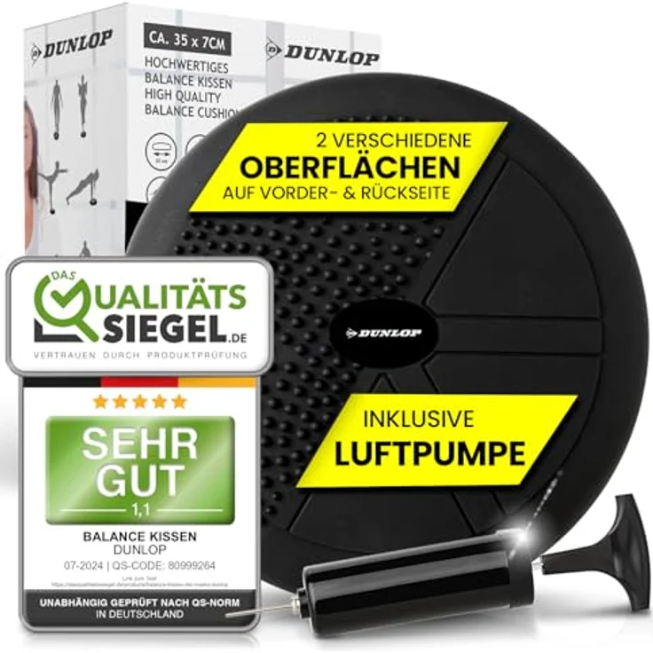 DUNLOP Sports Balance Kissen Ball Sitzkissen - Premium Balancekissen orthopädisch über 450 kg belastbar Spezial Noppen, Schwarz – Bild 1
