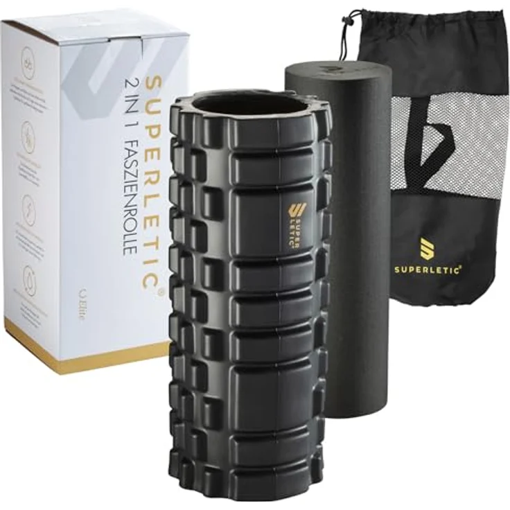 SUPERLETIC Faszienrolle Set 2In1 Elite, Massagerolle mit 96 Massagenoppen für Wirbelsäule, Rücken und Beine, ideal für Faszientraining und Pilates – Bild 1