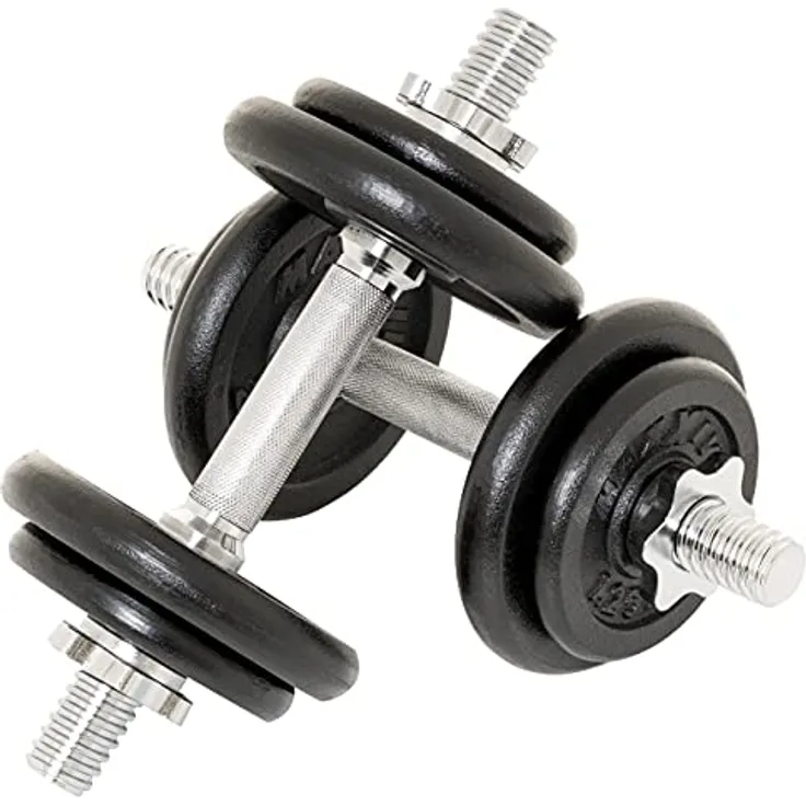 MAXXIVA® Kurzhantel-Set Gusseisen 2x10 kg 8 Gewichtsscheiben Sternverschluss Hantelset für Kraftsport Muskelaufbau Workouts Bodybuilding Reha 20 kg