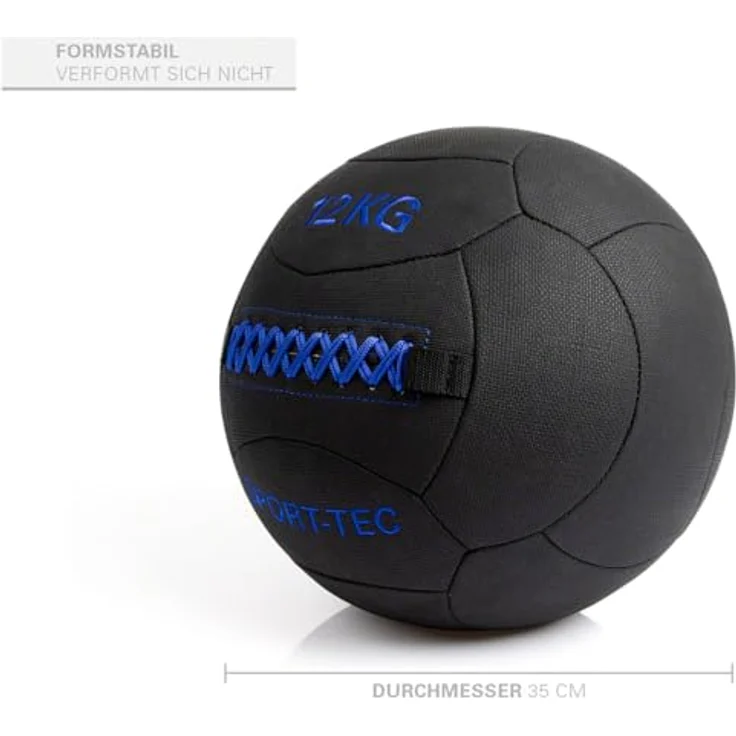 Sport-Tec Wall-Ball Robusta, 35 cm, 12 kg, blau - Handgenähter Medizinball mit gleichmäßiger Gewichtsverteilung – Bild 3