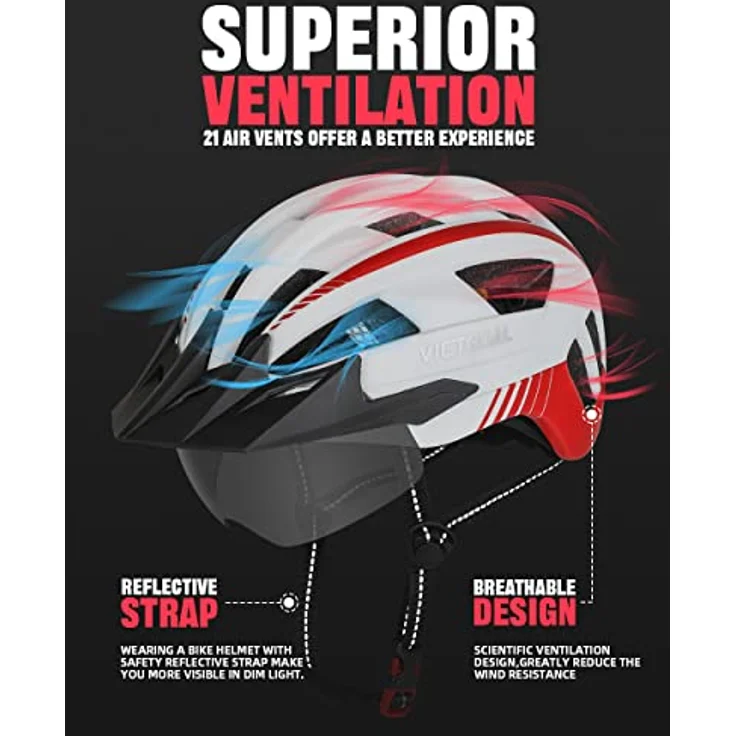 Victgoal VICTGOAL Fahrradhelm mit Visier, USB Rücklicht, abnehmbarer Magnetbrille, M-L-XL Grössenoptionen – Bild 3