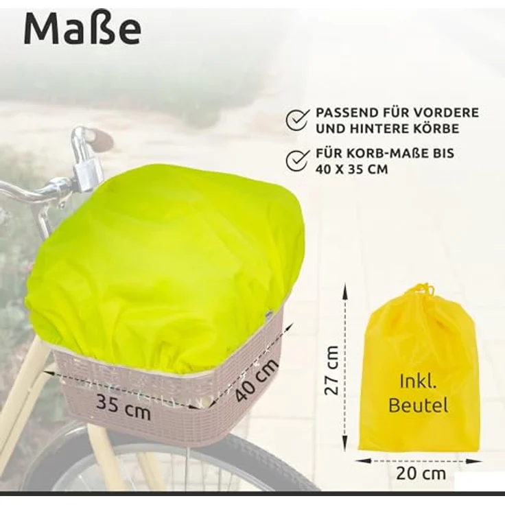 ECENCE Fahrradkorb Regenschutz Gelb, wasserabweisende Abdeckung mit flexiblem Gummizug für universellen Einsatz – Bild 4