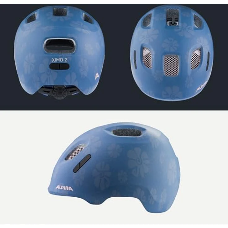 ALPINA Ximo 2 L.E. Kinderfahrradhelm, leicht und bruchfest mit optionalem LED-Licht, Soft Blue Flowers matt, 49-54 – Bild 4