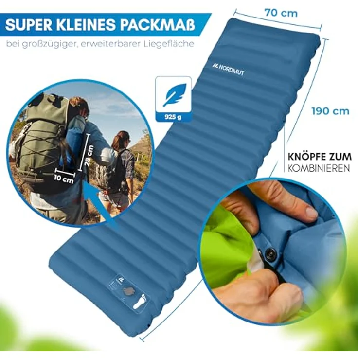 NORDMUT® Isomatte 10 cm, Schnellaufblasend mit integrierter Fußpumpe, Campingmatratze mit kleinem Packmaß und hoher Robustheit – Bild 4