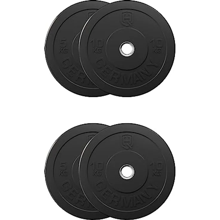 HQ Germany® Training Bumper Plates 50mm | Paar/Set | 5-25kg | Studio Qualität | Hoher Härtegrad | Hantelscheiben nach IWF Standard, Gewicht:f Set 30KG (2x 5kg + 2x 10kg)