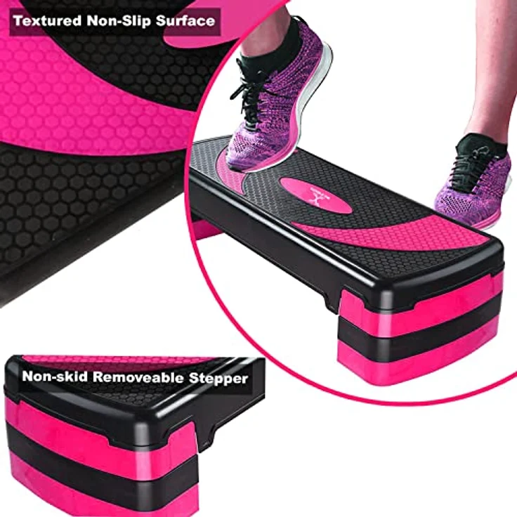 MAXSTRENGTH Fitness-Stepper für Training, 5-stufig, höhenverstellbar, 10 cm, 15 cm, 20 cm, 25 cm, 30 cm, rutschfeste Trittplattform für Aerobic-Übungen, Ausdauer, Cardio, Yoga, Routinen, Training, – Bild 3