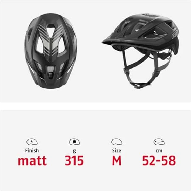 ABUS Aduro 3.0 LED, sportlicher Fahrradhelm mit Rücklicht für Damen und Herren, Größe M, Schwarz – Bild 5