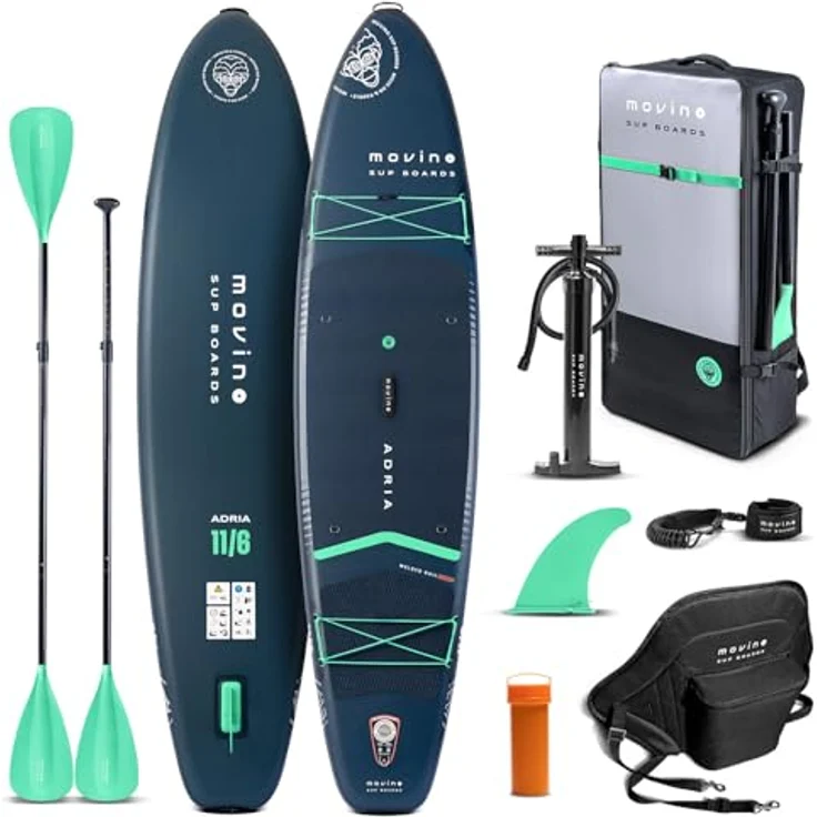 Movino Stand Up Paddle Board Adria 11'6", 2in1 SUP Kajak Aufblasbar, Tragkraft bis 165 kg, inkl. Zubehör Paddel, Welded Rail, 15 PSI, Allround 350x83x15 cm – Bild 1