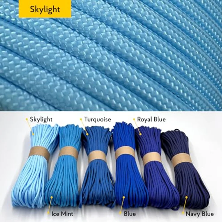 EdcX Paracord 550 Typ III, 4 mm Survival-Seil mit 7 Kern-Strängen, 100% Nylon, reißfest bis 250 kg, Skylight, 10 m – Bild 2