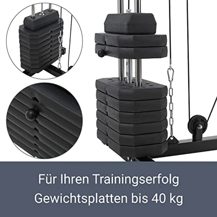 ArtSport Kraftstation ProfiGym 2000 mit Latzug- & Butterflystange, Seilzug & Beinstrecker - 9 Gewichte mit 40kg - Multistation Krafttraining Zuhause – Bild 5