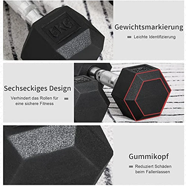 HOMCOM Hantel Kurzhantel 2er Set in Hexagon Form, schwarzes Metall- und Gummikonstruktion – Bild 3