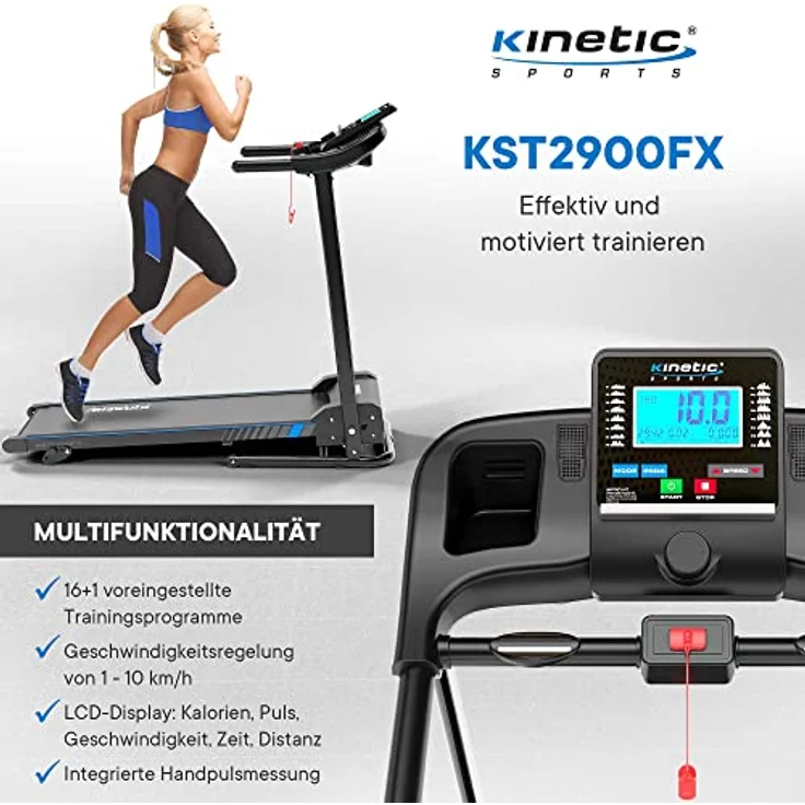 KINETIC SPORTS Laufband klappbar KST2900FX - 750 Watt leiser Elektromotor, Extra breite 40 cm Lauffläche, 16+1 Programme, Manuelle Steigung, GEH- und Lauftraining, LCD Display, 10 km/h, bis 120 kg – Bild 3