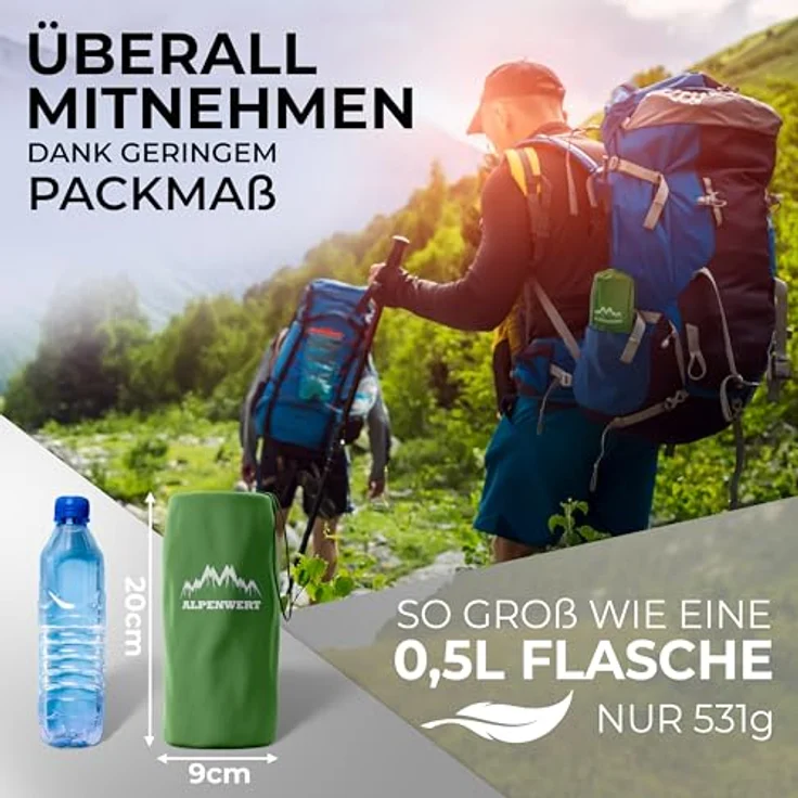 Alpenwert® Isomatte Outdoor, ultraleichte aufblasbare Luftmatratze mit kleinem Packmaß für Camping & Backpacking, ergonomisch geformt (Grün) – Bild 3