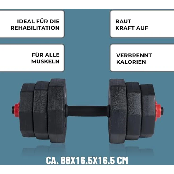UMBRO Hanteln Set 19-Teilig - Verstellbare Kurz- und Langhanteln in Schwarz/Rot - Gewichte von 1.25 KG, 1.5KG und 2KG - Kunststoff – Bild 2