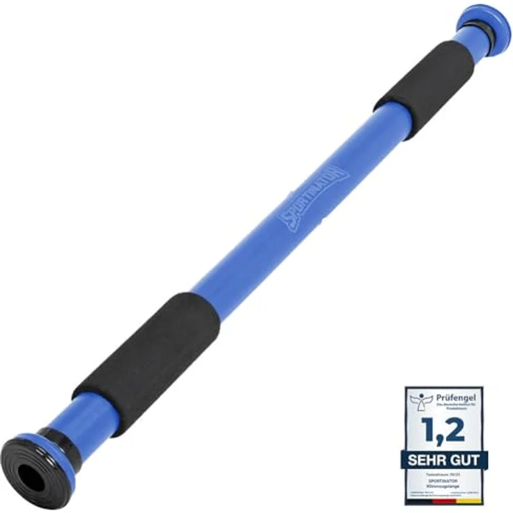 SPORTINATOR® Klimmzugstange zum Einspannen im Türrahmen, blau, belastbar bis 150 kg, kompakt & sicher, Länge 60-102 cm – Bild 1