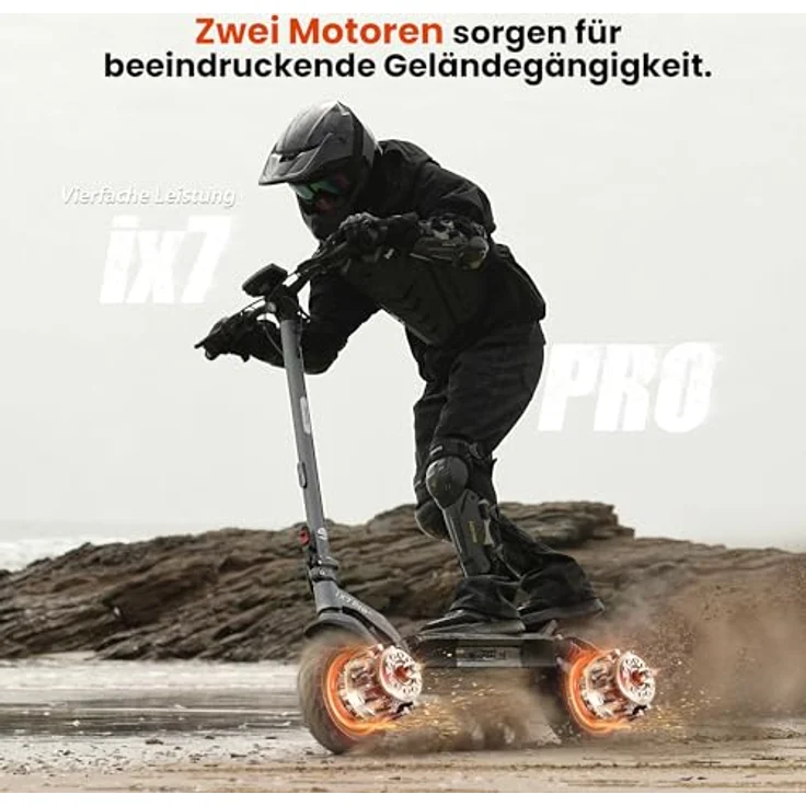 iScooter Doppelmotor E Scooter mit Straßenzulassung, 80 km Reichweite, 10 Zoll Offroad Reifen, 48V 15Ah, für Erwachsene bis 150 kg, schwarz – Bild 2