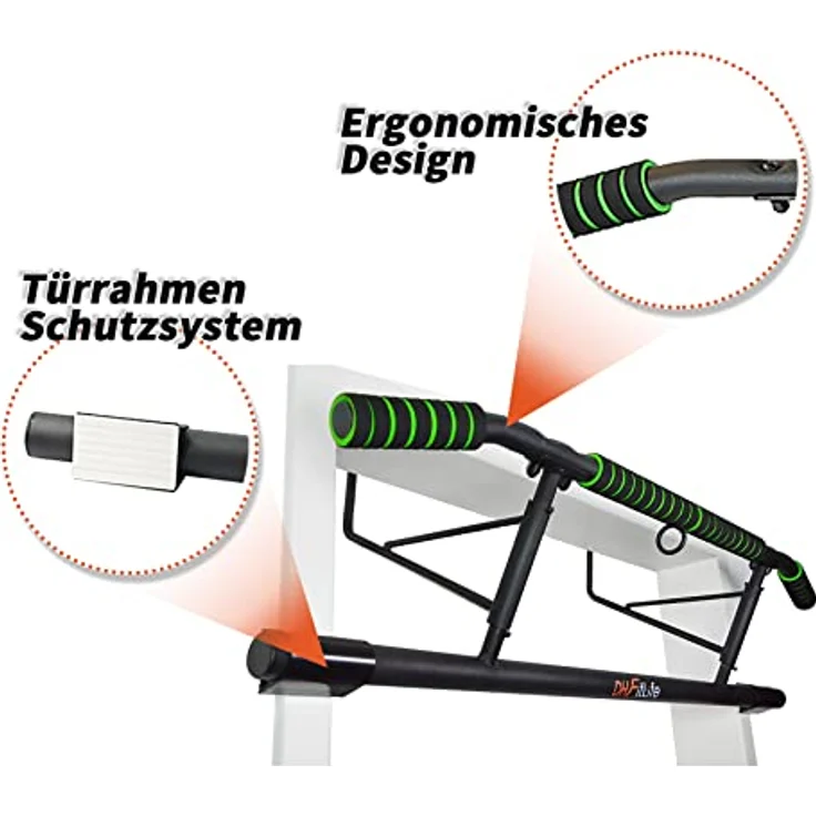 DH FitLife Klimmzugstange Türrahmen ohne Schrauben | Pull up bar Doorway | Rückentrainer inkl. Schlingentrainer | Für Tür 70-92cm, Schwarz – Bild 5