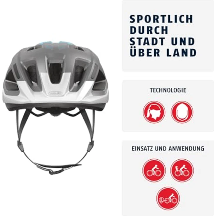 ABUS Fahrradhelm Aduro 3.0 LED, Sportiver City-Helm mit Rücklicht für Damen und Herren, Größe L, Grau – Bild 2