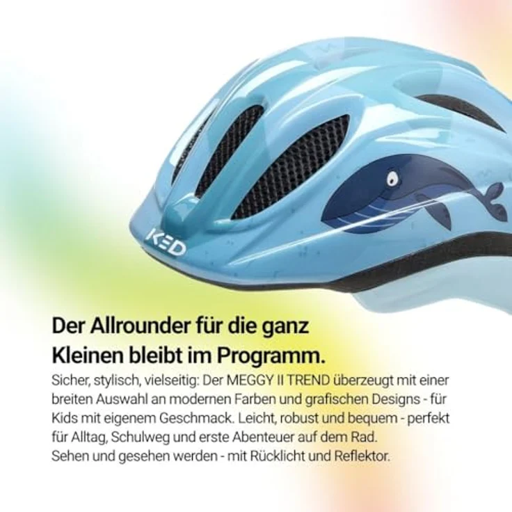 KED Meggy II Trend Kinder Fahrradhelm, Insektenschutznetz, integriertes LED-Rücklicht, maxSHELL Technologie, Whale, Größe 49-53 (SM) – Bild 4