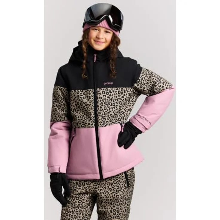 PROTEST Prtdeline Jr, Ski- und Snowboardjacke für Mädchen, wind- und wasserdicht, mit Animal-Print, true black, Größe 140 – Bild 7