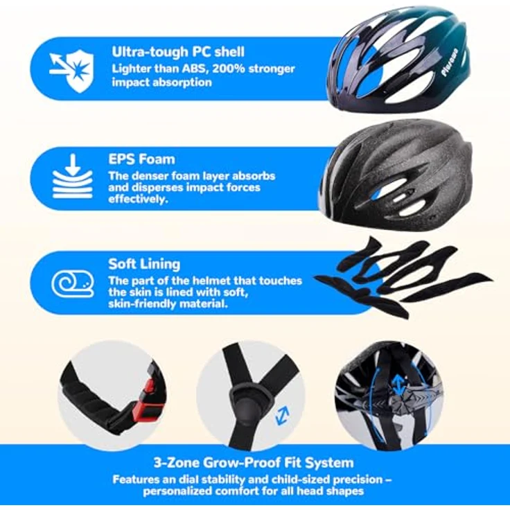 Tacklife Plusawa Kinder Fahrradhelm EN1078 CE, verstellbarer Kinnriemen, 3D DIY Aufkleber, reflektierende Dekoration, für Roller & Inlineskates, Unisex, 50-60 cm – Bild 3