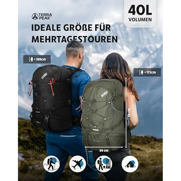 Terra Peak® FLEX 40, Premium Wanderrucksack 40L, wasserdicht, Air Stream Contact Rückensystem, olive-grün, leicht, mit Trinksystem und Rückenbelüftung – Bild 2