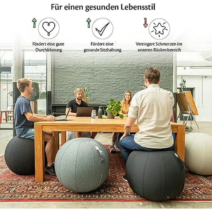 Backerz® Sitzball - Ergonomische Sitzmöbel für Büro und Heimbüro - Langlebiger Stoff, Gymnastikball - Fitness-Ball, Ballstuhl mit Ballauflage - Waschbarer Leinenbezug (65 cm, Darkteal) – Bild 5
