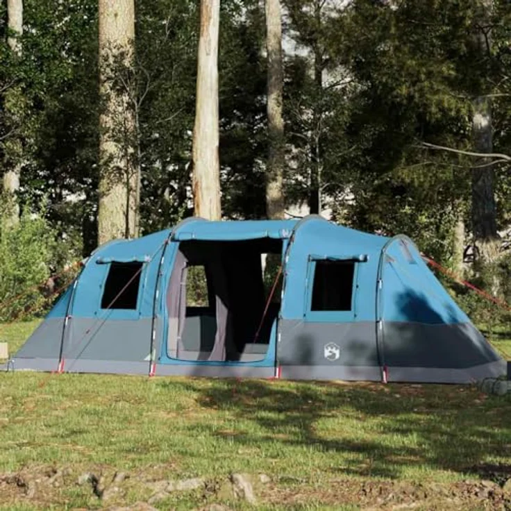 vidaXL Tunnel-Familienzelt 6 Personen, Blau, wasserdichtes Campingzelt mit zwei Schlafkabinen und E-Anschluss für Stromzufuhr – Bild 2