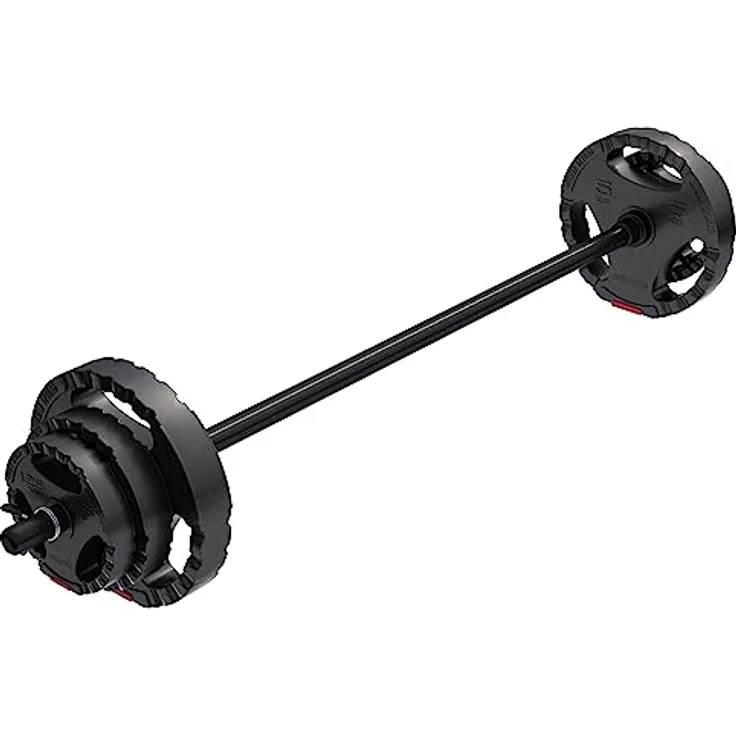 GORILLA SPORTS® Langhantel Set 20 kg - inkl. Hantelscheiben 2x1,25kg, 2x2,5kg, 2x5kg, 30mm, Aerobic Langhantelstange 130 cm, mit 2 Federverschlüsse, Kunststoff - Hantelset, Langhantelset