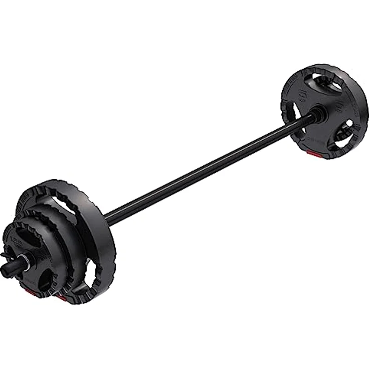 GORILLA SPORTS® Langhantel Set 20 kg - inkl. Hantelscheiben 2x1,25kg, 2x2,5kg, 2x5kg, 30mm, Aerobic Langhantelstange 130 cm, mit 2 Federverschlüsse, Kunststoff - Hantelset, Langhantelset – Bild 1