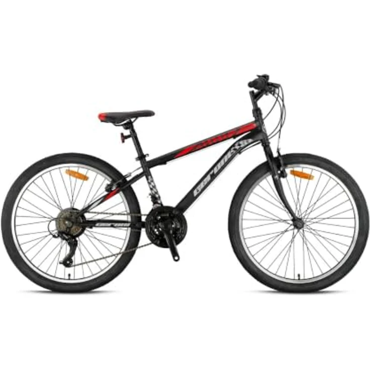 T&Y Trade GRN26-032 Kinderfahrrad 24 Zoll, MTB Mountainbike mit 21 Gang Microshift Kettenschaltung, roter Stahlrahmen, Seitenständer – Bild 2