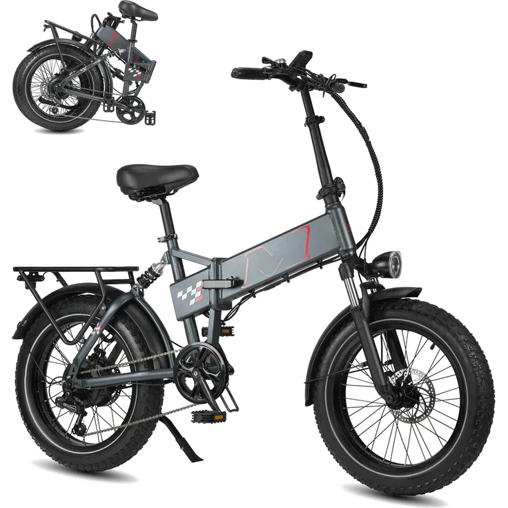 VANKEL E-Bike Cityrad Polaris, faltbares Pedelec mit 624Wh Akku, 80 km Reichweite, 7-Gang Shimano, Heckmotor, 20" All-Terrain Reifen