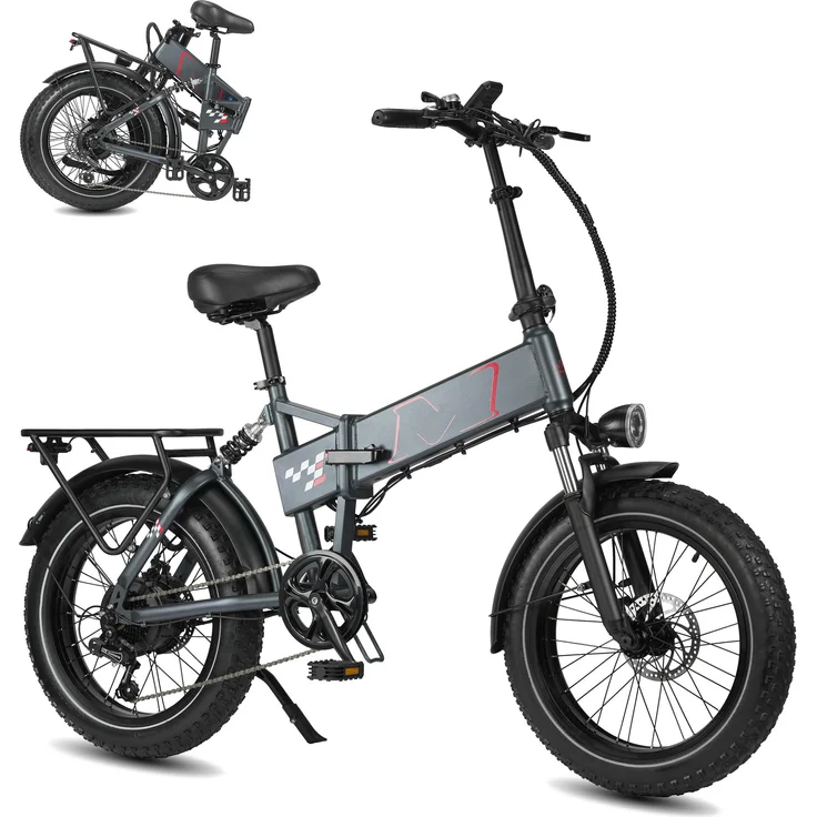 VANKEL E-Bike Cityrad Polaris, faltbares Pedelec mit 624Wh Akku, 80 km Reichweite, 7-Gang Shimano, Heckmotor, 20" All-Terrain Reifen