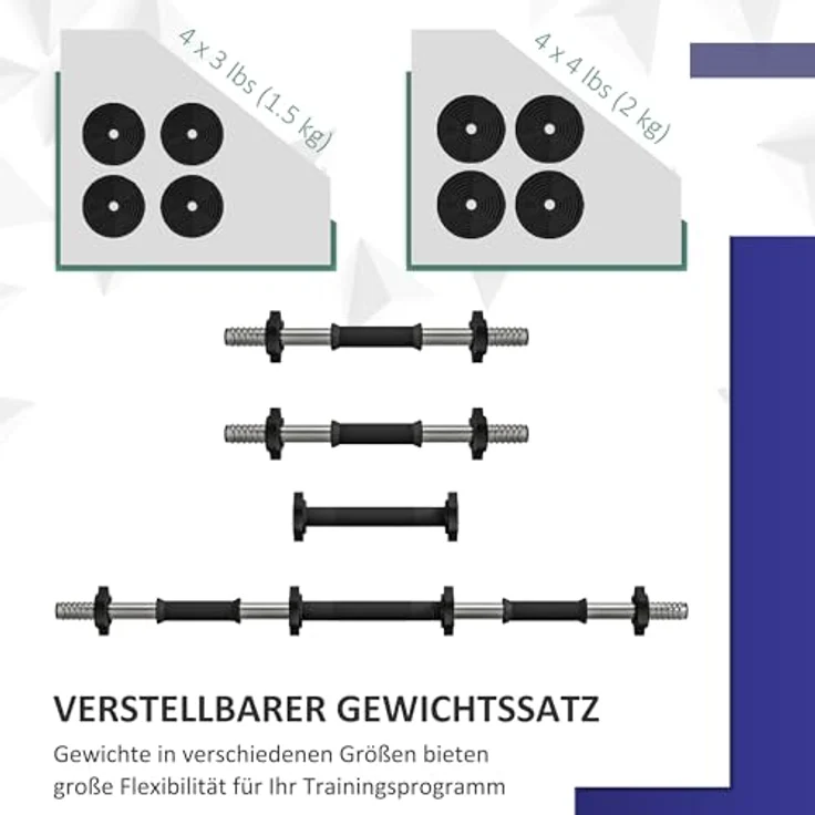 SPORTNOW 2-in-1 Hantel Set, 15 kg verstellbar Dumbbell Set mit 8 Hantelscheiben, Schwarz, bodenschonend – Bild 4