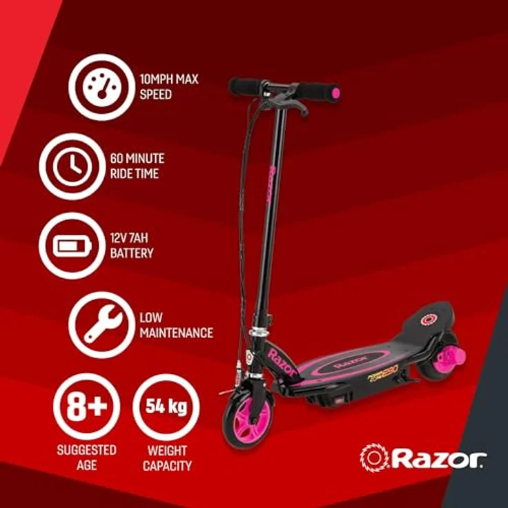 Razor Power Core E90 Kinder E-Scooter, ohne Straßenzulassung, Schwarz/Pink, 16 km/h – Bild 2