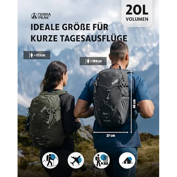 Terra Peak® Premium Wanderrucksack FLEX 20, 20L, wasserdicht, Daypack, olivegrün mit Hüftgurt und Rückenbelüftung – Bild 2