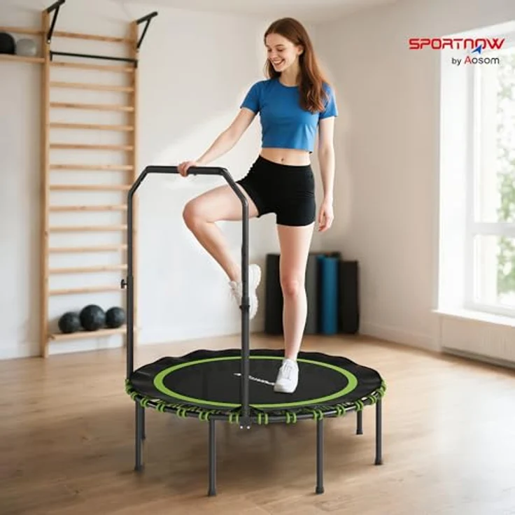 SPORTNOW Fitness Trampolin Ø114 cm, klappbar mit 5 verstellbaren Handgriffstufen, leisen Gummiseilen und stabilem Stahlrahmen für Indoor und Outdoor Jumping – Bild 2