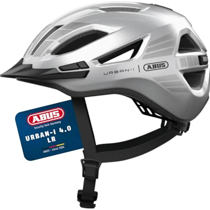 ABUS Stadthelm Urban-I 4.0 LR, Fahrradhelm mit Zopf-Öffnung, Schirm und magnetischem Verschluss, light ready für Rücklicht-Nachrüstung, Größe M, silber – Bild 1